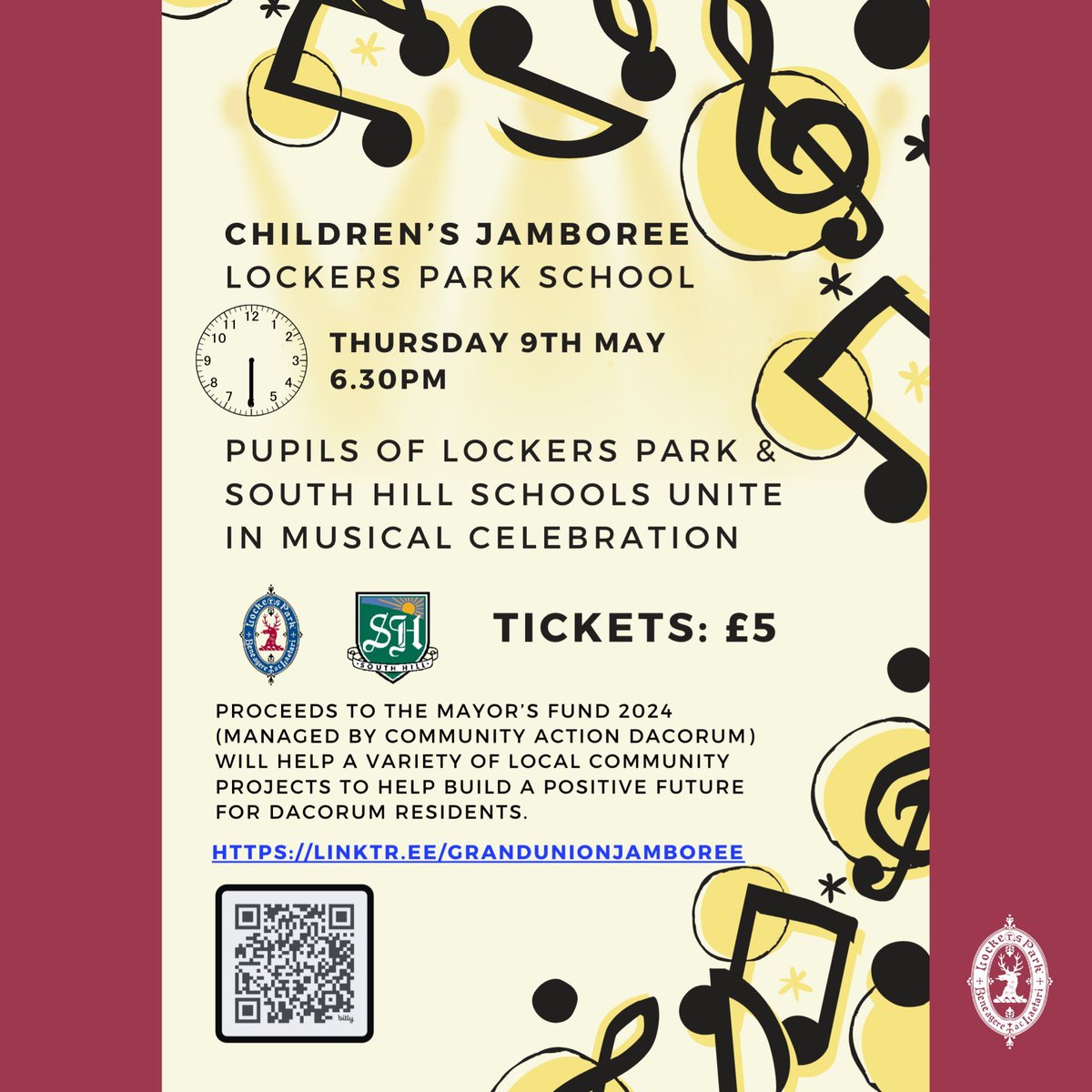 We are delighted to be part of the Mayor of Dacorum’s Musical Jamboree next month.

The Lockers Park boys are joining together with pupils from South Hill School to perform an evening of musical entertainment including instrumental and choral.

Book your ticket at our website