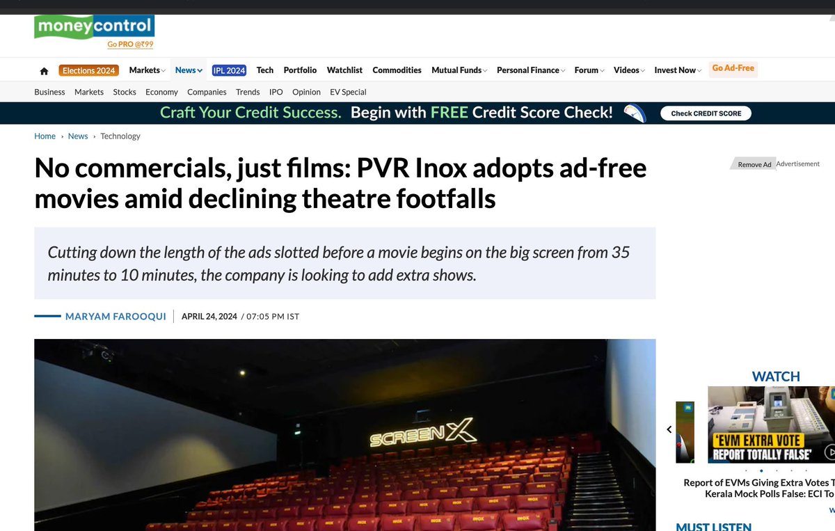 No ads in pvr inox theatres anymore. Measure taken to increase audience footfall. 
Naish.