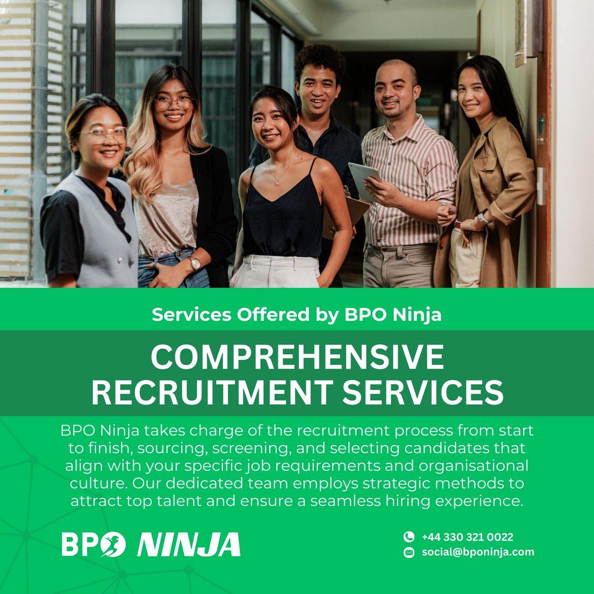 Let us streamline your hiring process and bring top talent to your doorstep.

Contact us: 
P: +44 330 321 0022 
E: social@bponija.com 
W: eu1.hubs.ly/H08PyX80 

#BPO #BusinessProcessOutsourcing #Outsourcing #CostCutting #UKBusiness #PhilippineOutsourcing #BPOExcellence