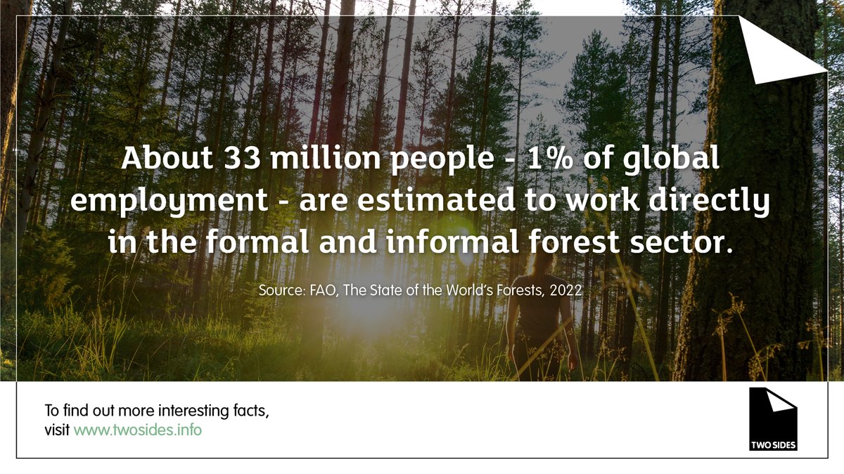 TwoSidesUK's tweet photo. Did you know, about 33 million people - 1% of global employment - are estimated to work directly in the formal and informal forest sector?
To find out more interesting facts, visit:
https://t.co/4uLTgXMutv
#GlobalEmployment #ForestSector #Forests #Forestry https://t.co/oSnt61hhl0