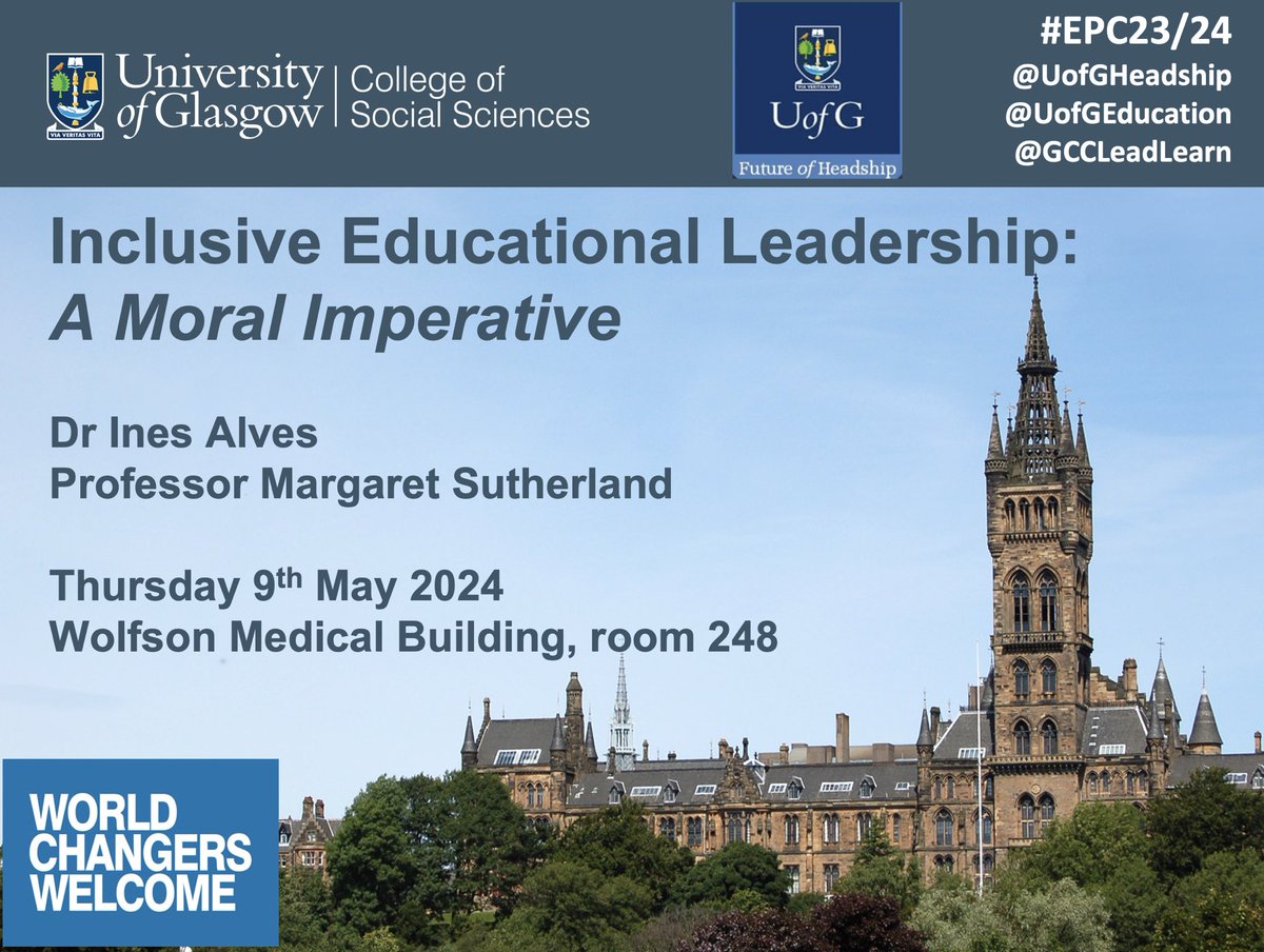 Our next #EPC session on 9th May 2024 will focus on leading inclusion. We are delighted to welcome input from @InesAlves and @tanzania8 Pre-reading is on @UofGEducation Moodle and includes 🏴󠁧󠁢󠁳󠁣󠁴󠁿 policy, and 🌍 research from @InesAlves @tanzania8 @YuliaSNesterova and @MelAinscow
