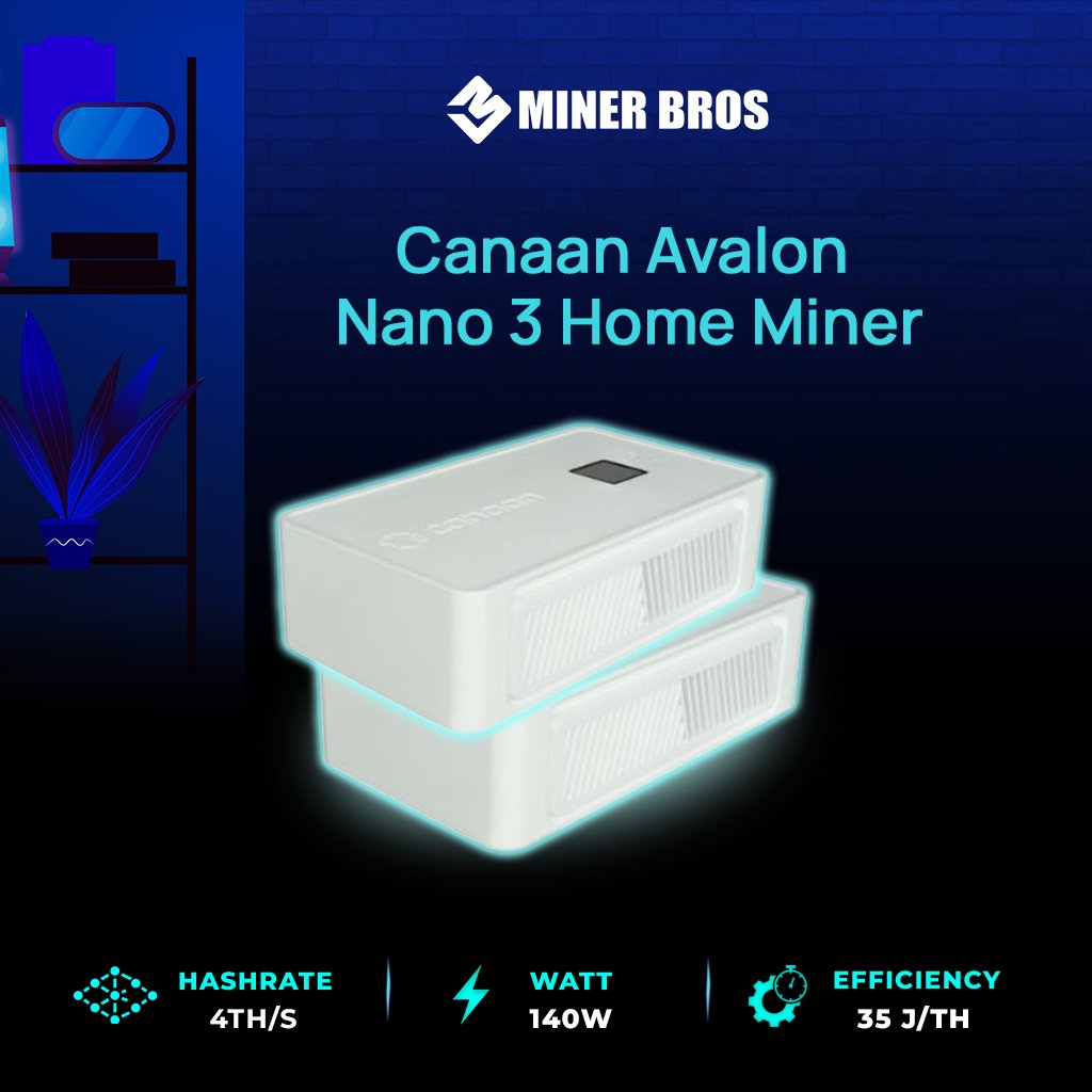 New Miner Alert : Canaan Avalon Nano 3 🛒🔗 cryptominerbros.com/product/canaan… Hashrate: 4 Th/s Power consumption: 140 W Efficiency: 35 J/Th