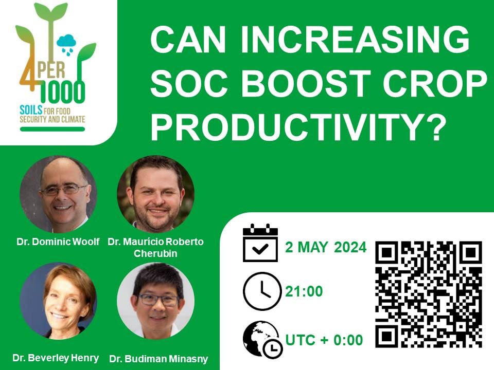 📢Don't miss the next Soil Carbon Science webinar 'Can Increasing Soil Organic Carbon Boost Crop Productivity?' on Thursday next week at 21:00 (TUC)! Click the link below for more information!👇 wiki.afris.org/pages/viewpage… #SoilHealth #Carbon #Science @4per1000