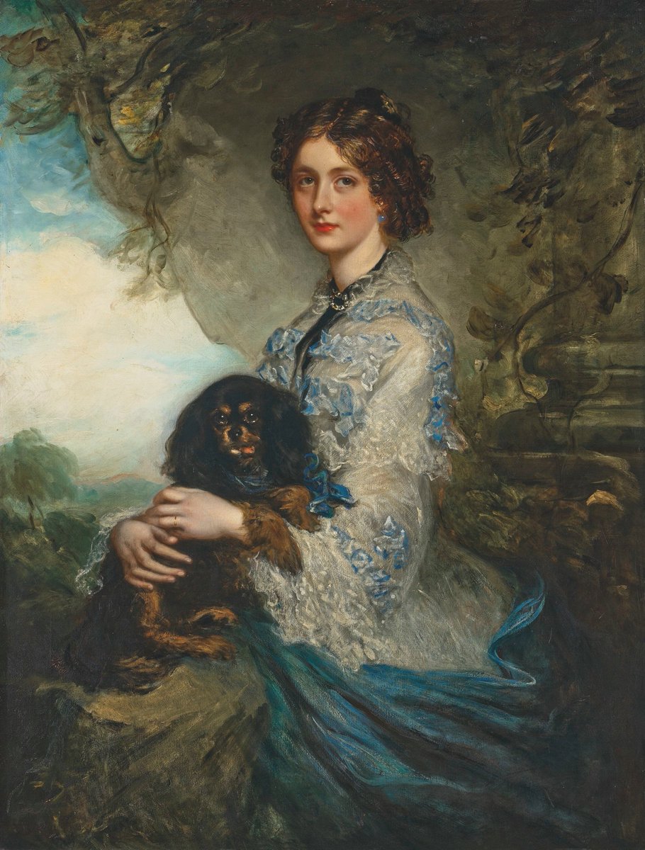 'Portrait of Lady Alice Peel, holding a King Charles spaniel on her lap'
{19th century}
By ~ Sir Francis Grant