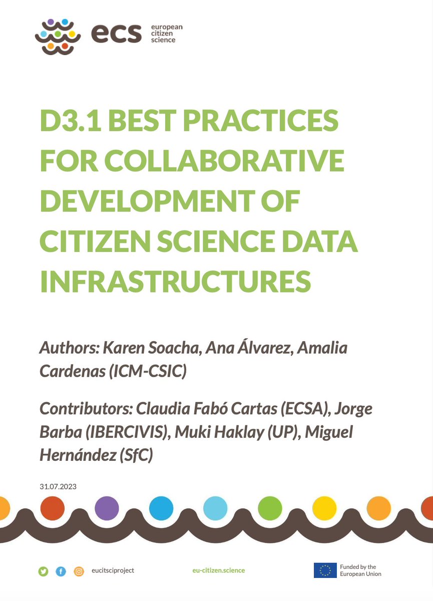 𝗟𝗲𝘁'𝘀 𝗱𝗶𝘀𝗰𝘂𝘀𝘀 𝗱𝗮𝘁𝗮 𝗶𝗻 𝗰𝗶𝘁𝗶𝘇𝗲𝗻 𝘀𝗰𝗶𝗲𝗻𝗰𝗲 Want to know more about data in #citizenscience? Then read the report on 𝗕𝗲𝘀𝘁 𝗣𝗿𝗮𝗰𝘁𝗶𝗰𝗲𝘀 prepared by @ICMCSIC: zenodo.org/records/106358… @EuCitSci @lpiparis_ @Ibercivis @SciencefChange