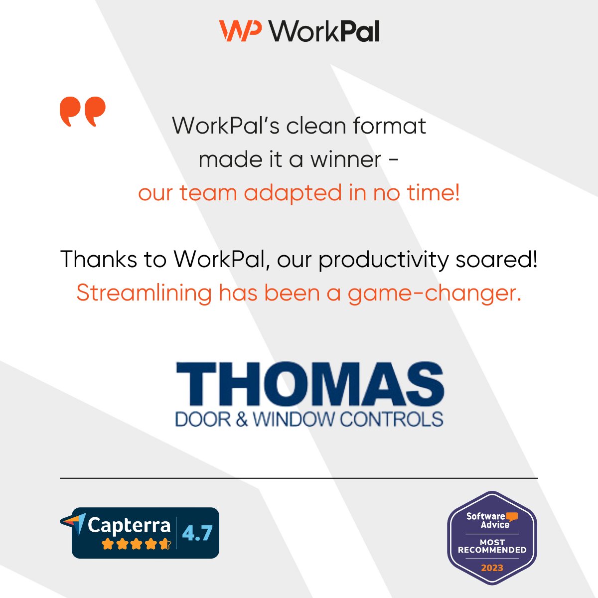🚪 Thomas Door & Window Controls revolutionised their operations with WorkPal! 

Discover how WorkPal can transform your business with our free no obligation demo ow.ly/V3Nj50RnNZh

#facilitiesmanagement #assetmanagement #hvac #plumbing #firesafety #fieldservice #paperless