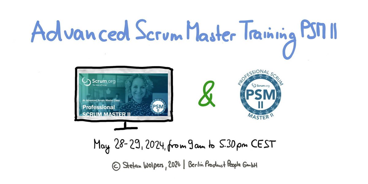 Moin! 🖥 🇬🇧 Quote: “Yes, taking one of Stefan Wolpers’ classes is a mind-blowing experience.” May 28-29, 2024: 'Advanced #ScrumMaster Training w/ PSM II Certification' buff.ly/4d6J1pp @scrumdotorg