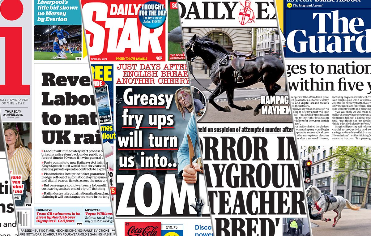 On today’s #frontpages: Builders spark 6-mile rampage of terrified cavalry horses; schoolgirl stabs a teacher in the neck; Labour’s plan to nationalise UK railways revealed: buff.ly/3Uh2laU