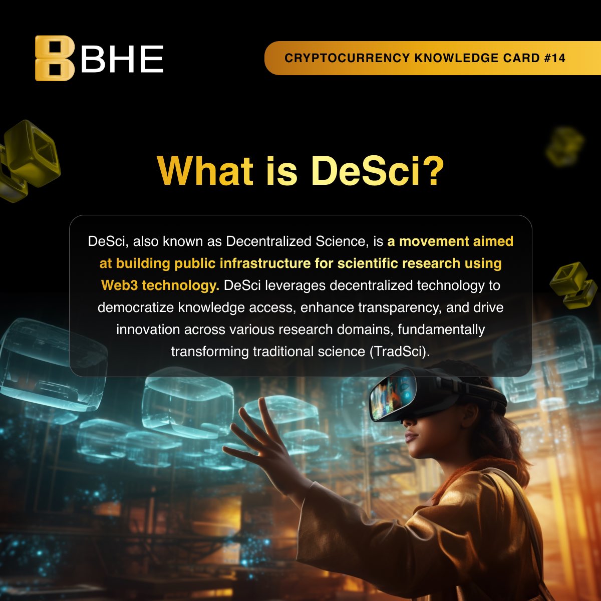 🧠Cryptocurrency Knowledge Card #14: What is DeSci?

🧬DeSci, or Decentralized Science, is revolutionizing how we conduct research. By integrating Web3 technology, DeSci aims to create open-access scientific infrastructure, boosting transparency and innovation. 

Say goodbye to…