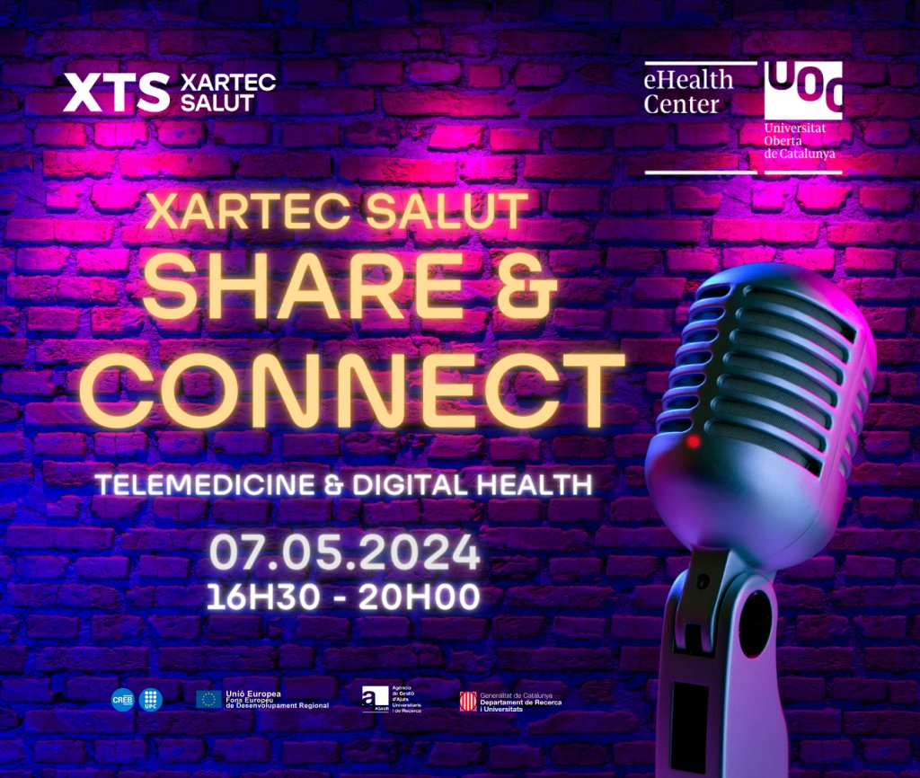 📢#Demà acollim el 'Share & Connect' sobre #Telemedicina i #SalutDigital, organitzat per @XartecSalut en col·laboració amb l'@eHealthUOC! 👥De la @UOCuniversitat hi participa: @fsaigi, @armayones, @rubennietoluna i @MartaAymerich. 🔗qrcd.org/566p