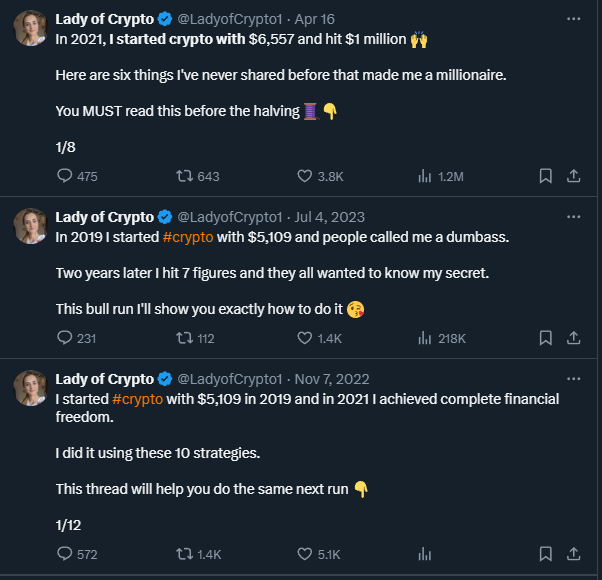 Can someone explain to me how the like of Lady of Crypto , One of the worst grifters and scammers in the space with over 30 rugs and counting has managed to enter #crypto for the first time 3 times 😂

Then explain how a dumb ass like her has turned 5-6K starting accounts into