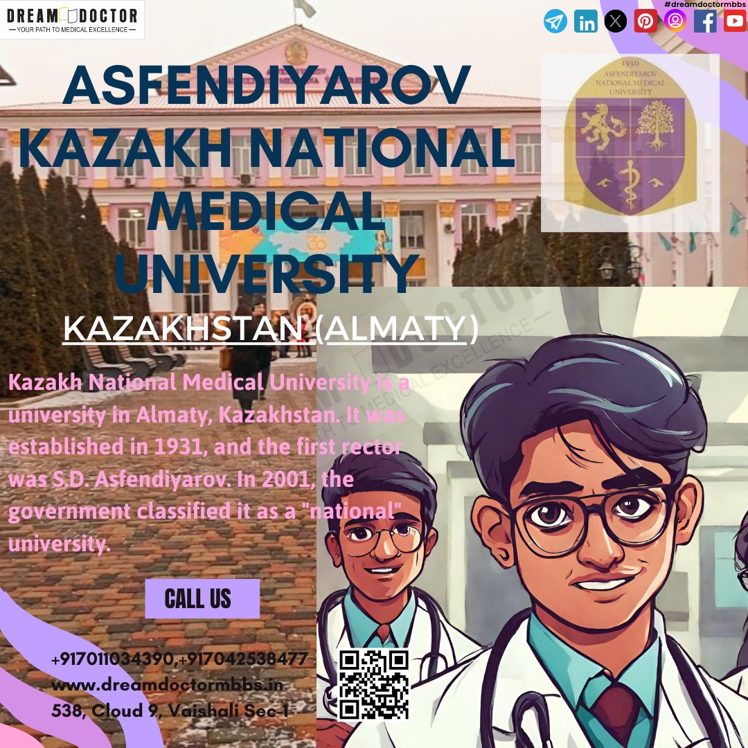 Kazakhstan top medical college Asfendiyarov Kazakh National Medical University is a university in Almaty, Kazakhstan. It is the no.1 medical institute. 

#kazakhstan #kazaknationalmedicaluniversity #almaty #dreamdoctormbbs #mbbs #mbbsabroad #mbbsstudent #mbbsadmission #neet2024