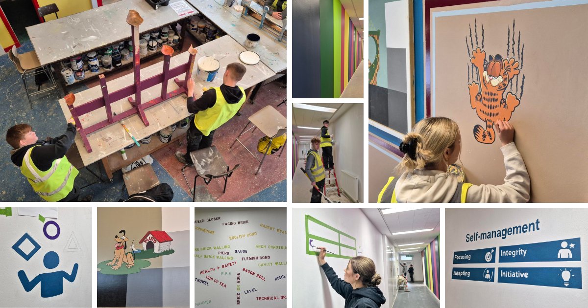 🎨✨ Our Painting & Decorating students are showcasing top-notch skills across campus! From freehand painting to colour mixing and stencil work, they're transforming spaces with creativity and precision. #SkillsOnDisplay #CampusArtistry 🖌️🎨