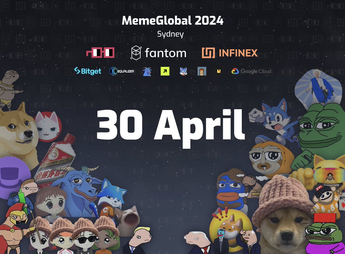 THE ULTIMATE TOP SIGNAL The @kaiynne family meme syndicate and @infinex_app have joined forces to host the world’s first memecoin conference on April 30th in Sydney, Australia. MemeGlobal marks the first worldwide recognition that memecoins are the future of finance.