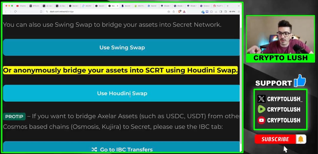 Small shoutout for @HoudiniSwap on @CryptoLush_ latest video on @SecretNetwork and @Shade_Protocol Good to see more people explore private #DeFi