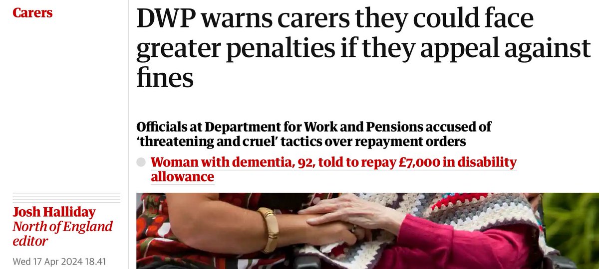 Unpaid carers who appeal against repayment demands could end up paying more @DWPgovuk warns bit.ly/3UjOFNI experts say the threats undermine the legal right to challenge department rulings