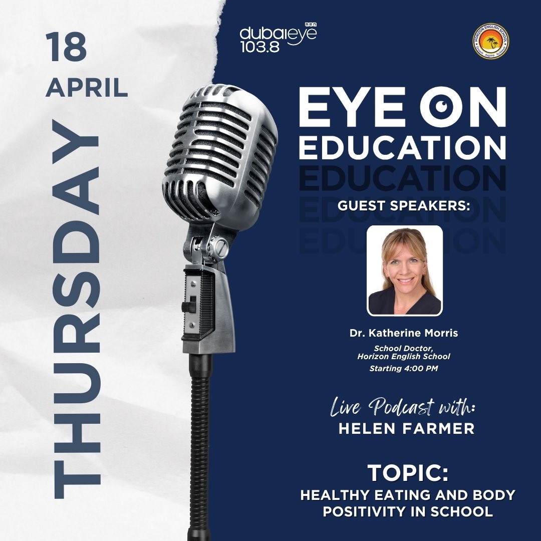 Tune in to @dubaieye1038fm today to hear Dr Katherine discuss healthy eating and body positivity with @_helenfarmer_ #HealthyHabitsForKids #KidsNutrition #NourishToFlourish #horizoncommunity #happyhorizon #happyschooluae #horizonway #cognitaway #CognitaBeWell