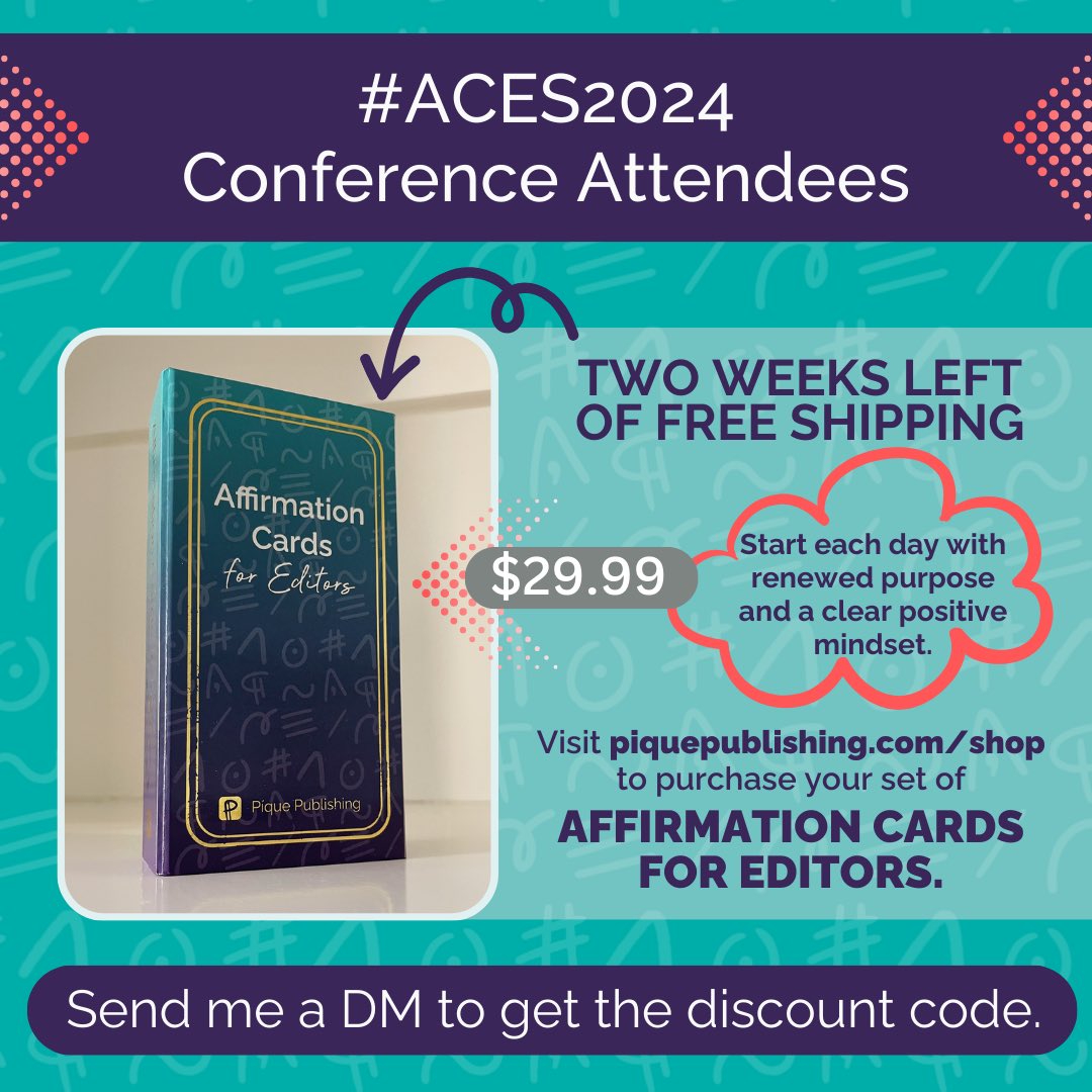 For #ACES2024 conference attendees, we’re honoring free shipping on our Affirmation Cards for Editors for the rest of this month! Send me a DM to get the code. Visit piquepublishing.com/shop to place your order!