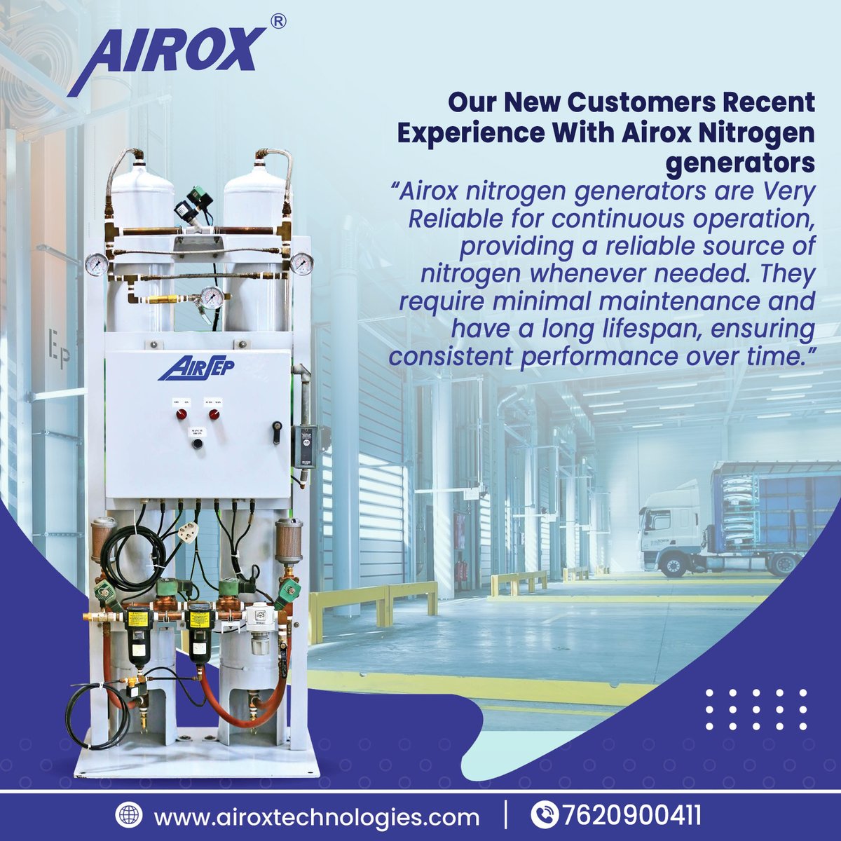 AiroxLtd's tweet photo. Our New Customers Recent Experience With Airox Nitrogen generators

#airox #airoxindia #airoxtechnologies #nitrogen #air #nitrogenplant #onsitenitrogen #reliablenitrogensolution #nitrogenmachine #testimonial https://t.co/B7msg4R1Cc