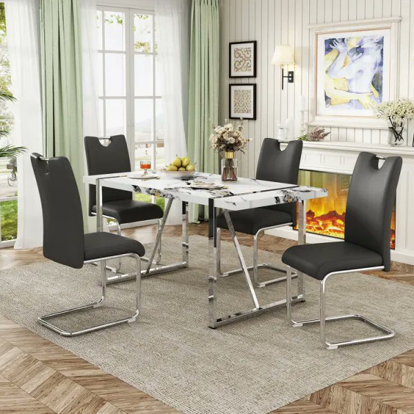 5 piece Dinning Table chair set white table black chairs MSRP 958.00 paypal.me/rome357426 or cash.app/$Rudymoore64 it's yours 574.85 free  shipping to inquiry Facebook@morediscountforyou use contact information via phone and email