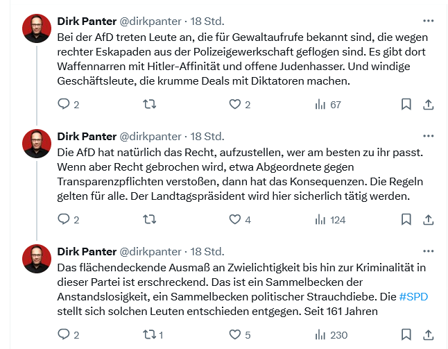 Schaun wir mal , was die #SPD so zu bieten hat @dirkpanter ! -Brandenburger #SPD Wirtschaftsminister Jochen Wolff setzt Auftragskiller auf seine Frau an ! 5 Jahre Haft (2002) -Bayrischer Ex #SPD MdL 2017 wegen sexuellem Missbrach zu 3 Jahren und 8 Monaten Haft verurteilt -Ingolf…