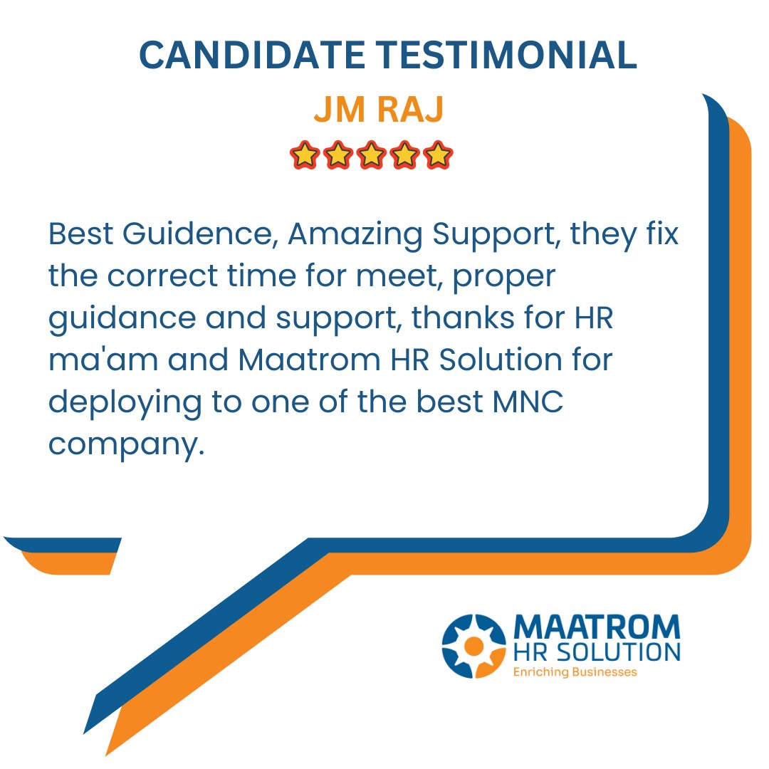 We are happy to share the candidate's testimonial with you!

#hrconsultancy #recruitment #hrservices #happycandidate #Candidate #review #testimonials #candidatefeedback #Candidatereview #hr