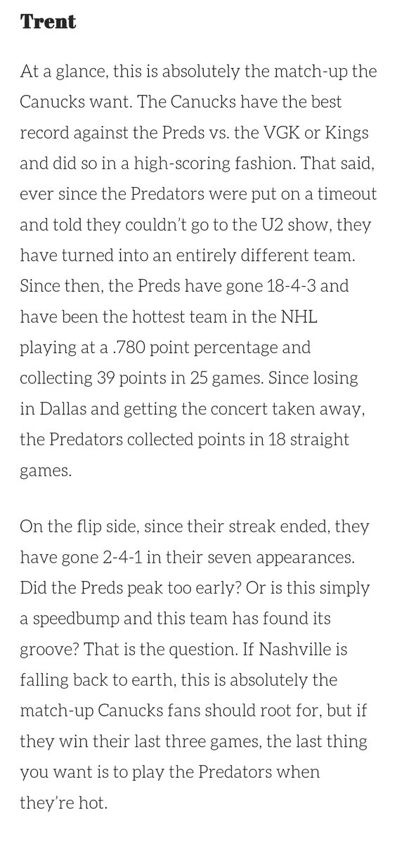 It's official, the #Canucks play the Nashville Predators to kick off the playoffs. 

They were our pick for the most favourable matchup. Here is why. stadiumchinatown.ca/stadium-chinat…