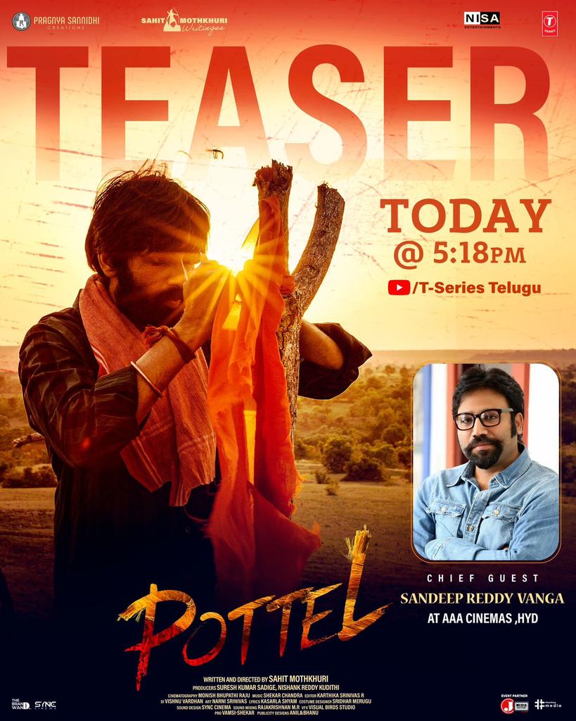 FilmyBowl's tweet photo. The Direction Dynamite of Indian Cinema @imvangasandeep to Launch the #PottelTeaser Today at 5:18PM💥
📍AAA Cinemas, HYD
#Potel https://t.co/UIaPTLwKcG