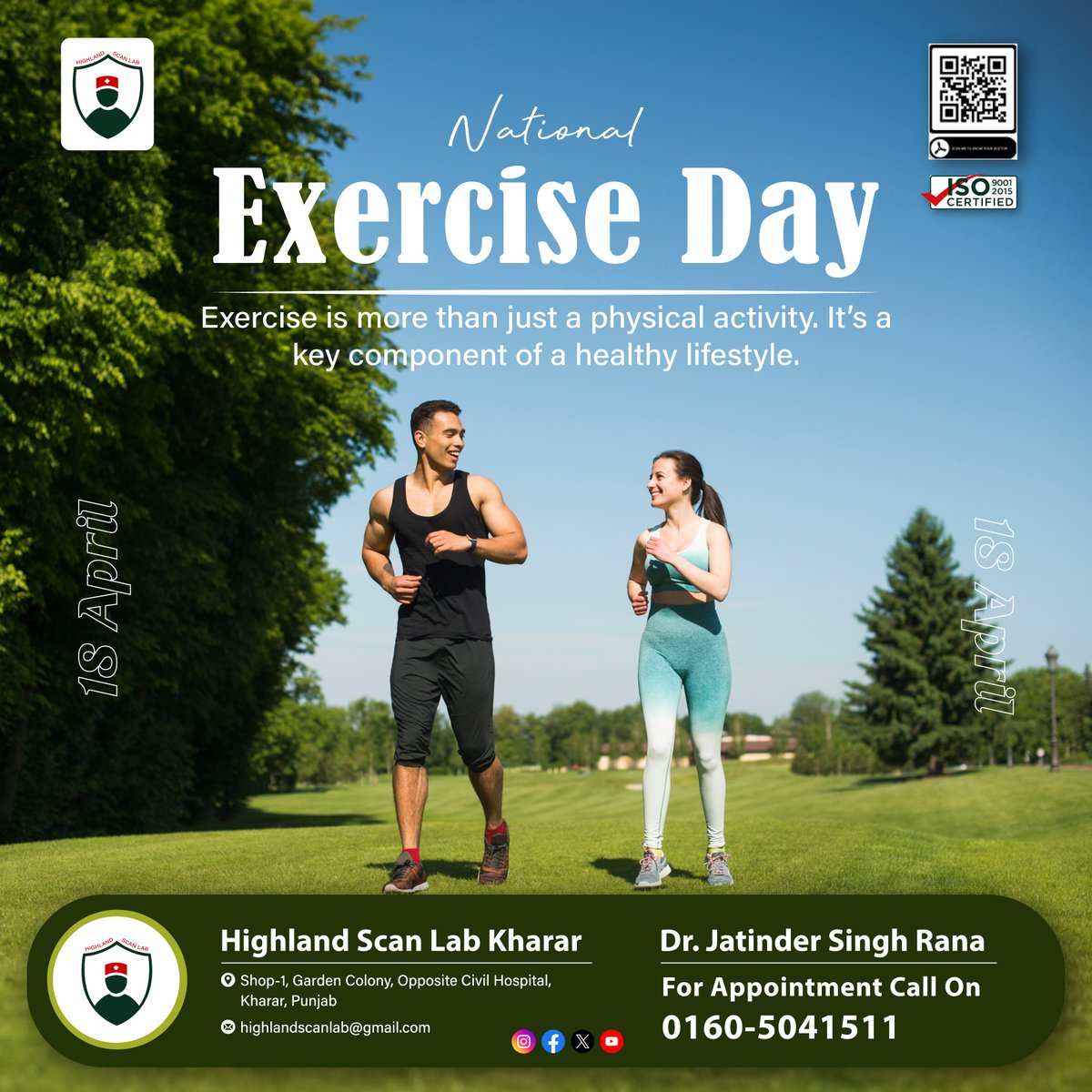 HighlandScanLab's tweet photo. At #HighlandScanLab, we believe that regular #exercise is a key component of maintaining overall #health. So, lace up your sneakers, get moving, and make every day an exercise day!
.
#DrJatinderSingh #Scanlab #gym #Running #walk #kharar #ExerciseDaily #healthylifestyle https://t.co/P9tYavBhpK