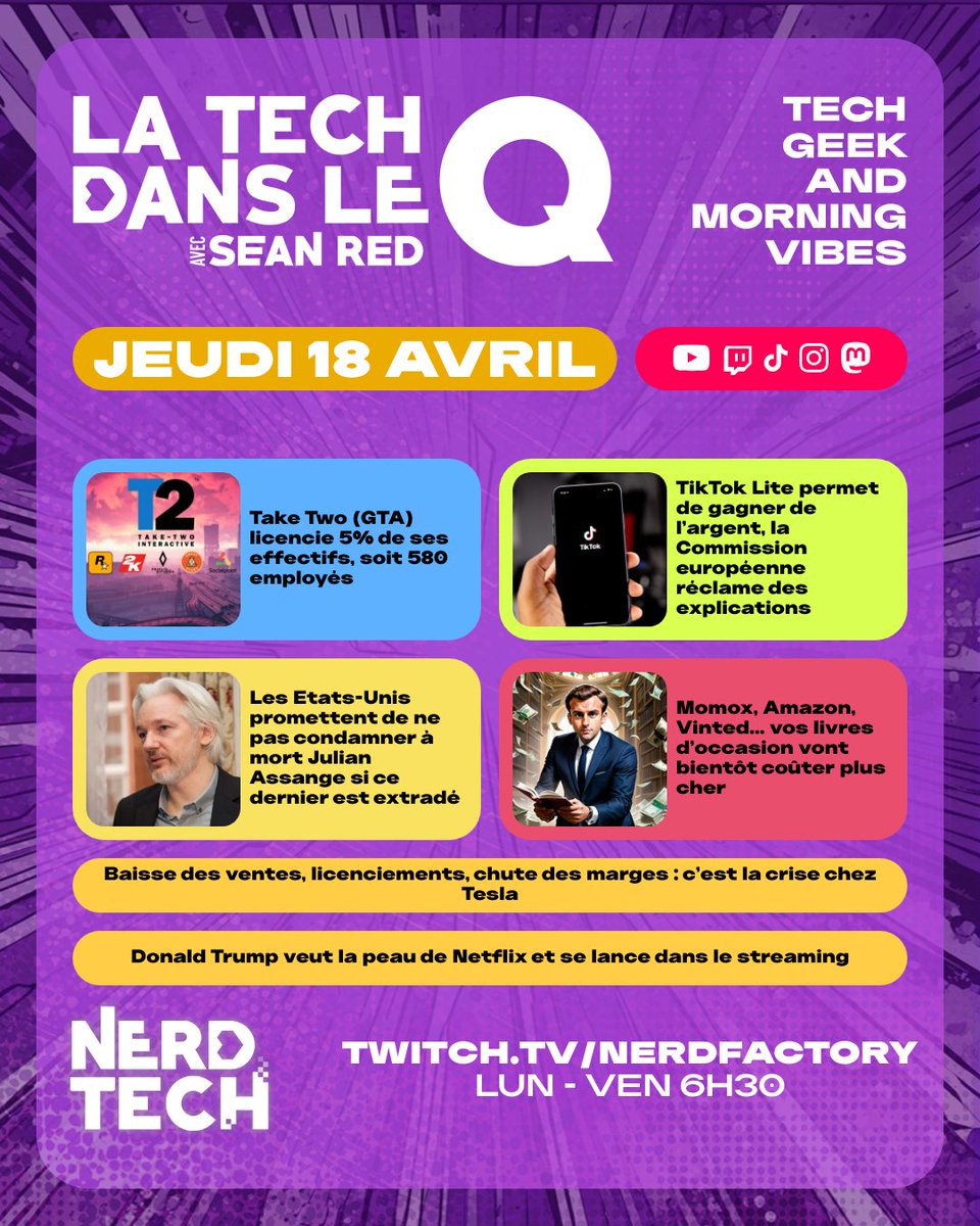 NerdTech_NF's tweet photo. 💥Take Two licencie 5% de ses effectifs! 💰TikTok Lite permet de gagner de l’argent, l'Europe réclame des explication 🇺🇸Promesse des US : pas de condamnation à mort pour Assange s'il est extradé 📚Taxe des Livres d'occasion... hausse des prix en vue ? 👉 https://t.co/3z1Lz9CG04 #tech #geek #popculture #twitch