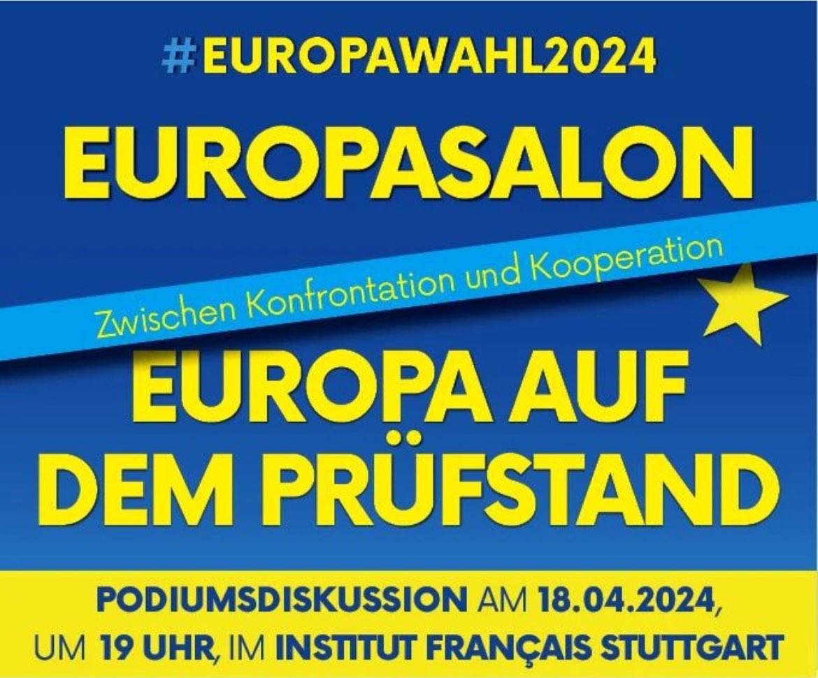 Herzliche Einladung zum #Europasalon von @PulseofEurope Stuttgart heute Abend im Institut Français! Kommt vorbei und diskutiert mit unseren Gästen über #Europa auf dem Prüfstand! pulseofeurope.eu/netzwerk/stutt…