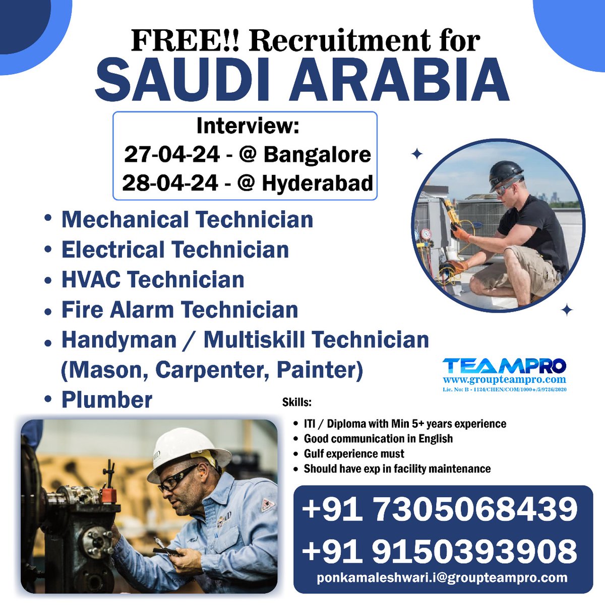 #freerecruitment #saudiarabia #saudijobseekers #saudijobs #technician #electrical #mechanical #firealarm #handyman #plumber #immediatejoiners #shortlistingunderprogress #directinterview