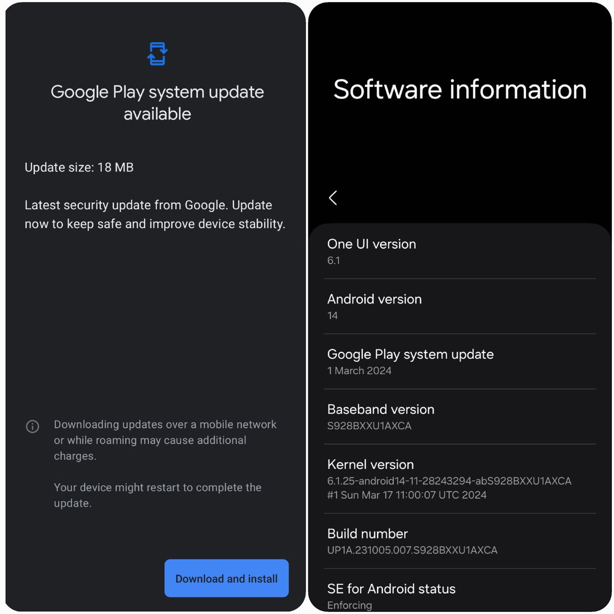 Hey Android User's  👋 

Another March's Google Play System Update is released.

Repost to help others🫡

#GalaxyS23Ultra #GalaxyS24Ultra
#OneUI #OneUI6 #GalaxyS24