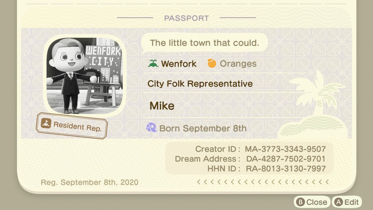 MegaMike64's tweet photo. My updated Animal Crossing: New Horizons passport with Happy Home Network ID. #AnimalCrossing #ACNH #NintendoSwitch https://t.co/QoprFxvrhR