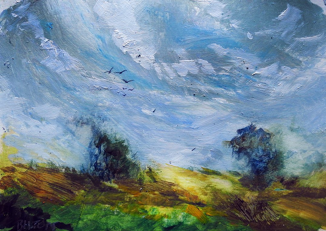 #blusteryday #squallyshowers #acrylicpainting #pleinairpainting #artinsouthyorkshire #paintingoutside #directobservation #landscapepainting #southyorkshire #biltonart #opencountry #trees #clouds #allaprima #clarifiedimpressionism #rotherhamroar