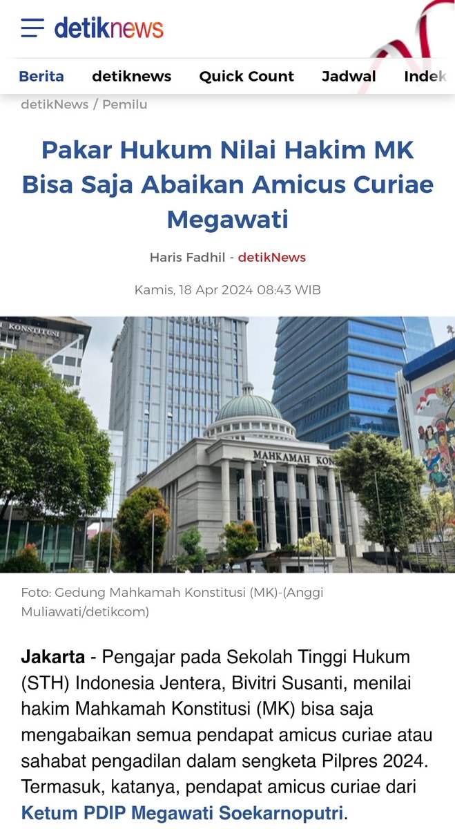 Amicus Curiea tidak ada dalam UU Pemilu dan Aturan, Rasanya akan di abaikan MK 

Stlh itu mrk teriak lagi Bahwa Demokrasi sdh tdk baik' Saja, seolah-olah golongan mrk yg paling pembela Demokrasi 🤭
Perlu di ingat 58% itu hasil Demokrasi, bisa gak sih Hargai kami 📌