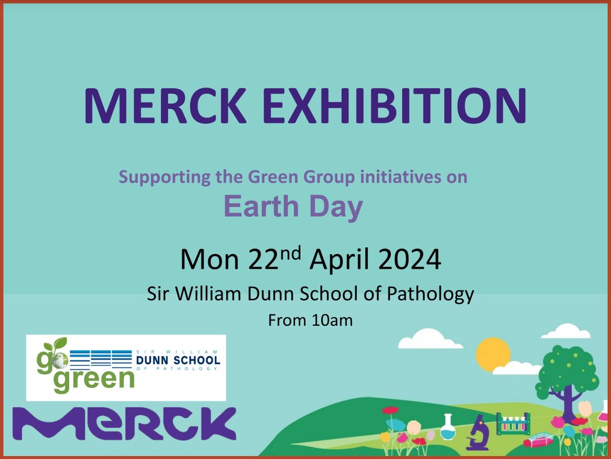 Dunn School of Pathology Green Group (@dunn_gogreen) on Twitter photo Join us for a greener future! 🌿 #EarthDay is extra special with <a href="/Merck_lifesci/">Merck Life Science</a> exhibition at <a href="/Dunn_School/">Dunn_School (now @DunnSchool.bsky.social)</a>. Let’s explore sustainable initiatives on April 22nd, from 10 AM for the planet! Thx Clem <a href="/freeman_lab/">Matthew Freeman Lab</a> for helping to organise the monthly green exhibition <a href="/Dunn_School/">Dunn_School (now @DunnSchool.bsky.social)</a> Join us for a greener future! 🌿 #EarthDay is extra special with <a href="/Merck_lifesci/">Merck Life Science</a> exhibition at <a href="/Dunn_School/">Dunn_School (now @DunnSchool.bsky.social)</a>. Let’s explore sustainable initiatives on April 22nd, from 10 AM for the planet! Thx Clem <a href="/freeman_lab/">Matthew Freeman Lab</a> for helping to organise the monthly green exhibition <a href="/Dunn_School/">Dunn_School (now @DunnSchool.bsky.social)</a>