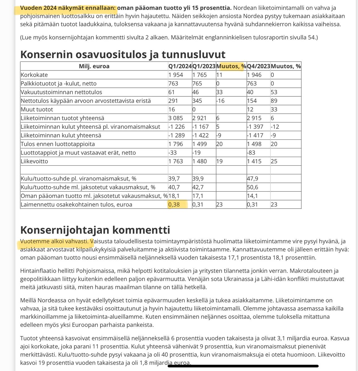 Nortti Q1 jo ulkona. ”Vuosi alkoi 💪 ja tuotot laadukkaita”. EPSiä 0,38€. Näkymät ennallaan. Ei kai siinä sit mitään. 👏