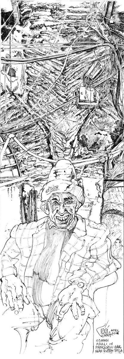 TriciVenola's tweet photo. Osman here was the old man who took the money for the WC at Papazoğlu Han... #drawing #pleinair #han #spicebazaar #mısırçarşısı #istanbul #electrical #portrait #masonry #drawingonistanbul https://t.co/foG1JpWtrg