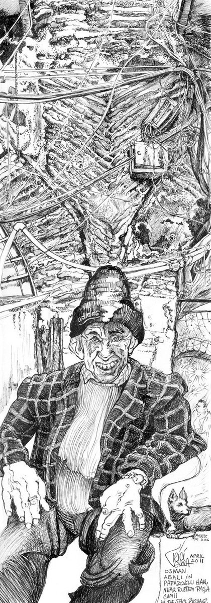 TriciVenola's tweet photo. Osman here was the old man who took the money for the WC at Papazoğlu Han... #drawing #pleinair #han #spicebazaar #mısırçarşısı #istanbul #electrical #portrait #masonry #drawingonistanbul https://t.co/foG1JpWtrg