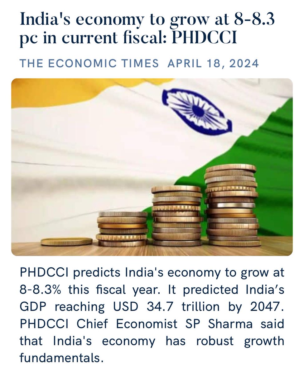 India's economy to grow at 8-8.3 pc in current fiscal: PHDCCI economictimes.indiatimes.com/news/economy/i… via NaMo App