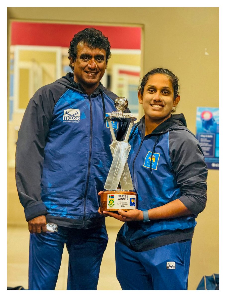 Sri Lanka Women end the South Africa tour with two trophies in hand!  🏆🏆

The T20 side secures a historic first-ever 2-1 series win in SA, followed by a fantastic comeback to square the ODI series trophy too. 

#LionessesRoar #WomensCricket #SLWCricket #SAvSL