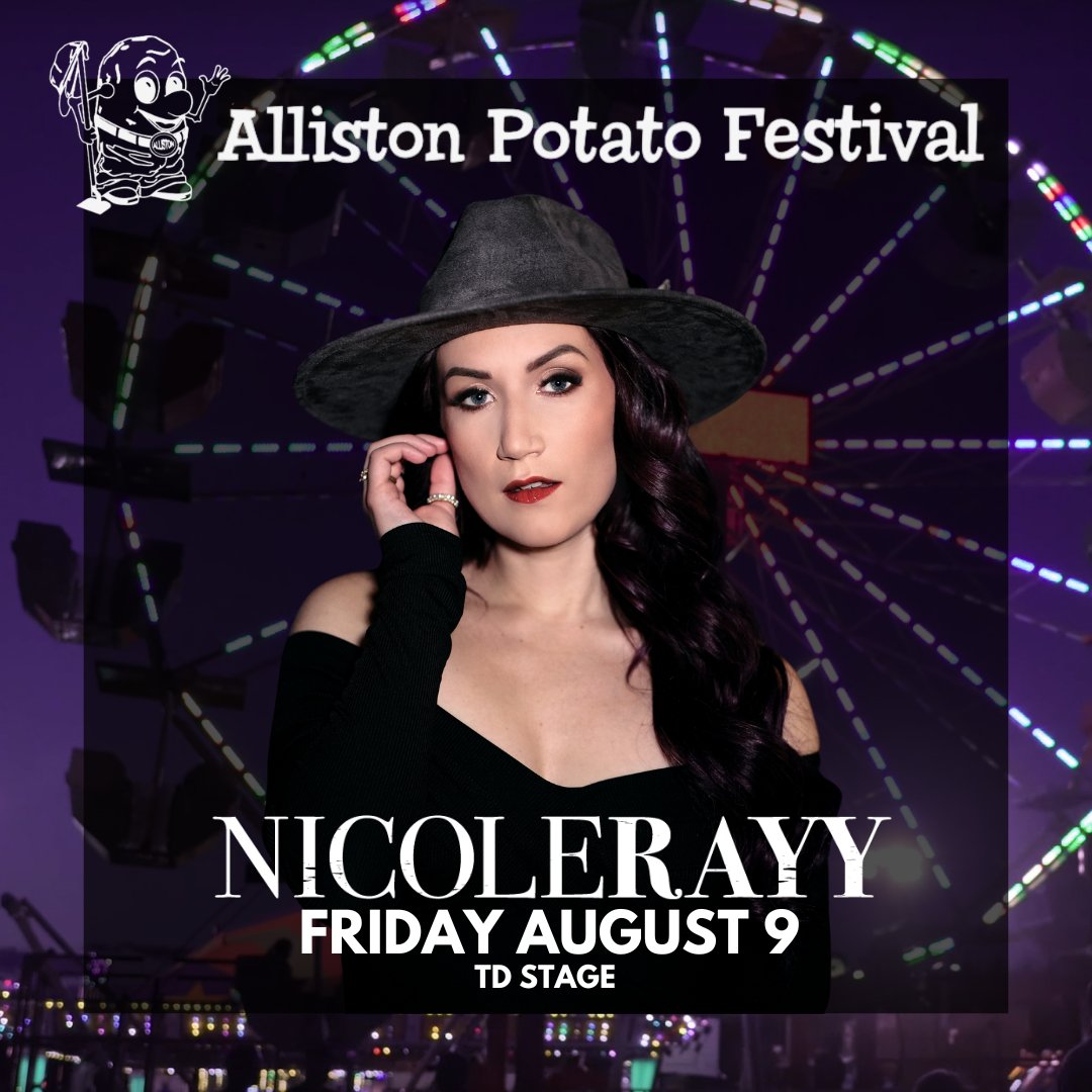 ALLISTON!!! 🫶 I'm so 🙌🏼 excited to announce 📣 that I will be playing at the 50th annual Alliston Potato Festival! 🥔 I've been attending the festival since high school 🙈 so I'm really looking forward to being a part of this year's lineup! 🎶 Can't wait to party with you! 🤠