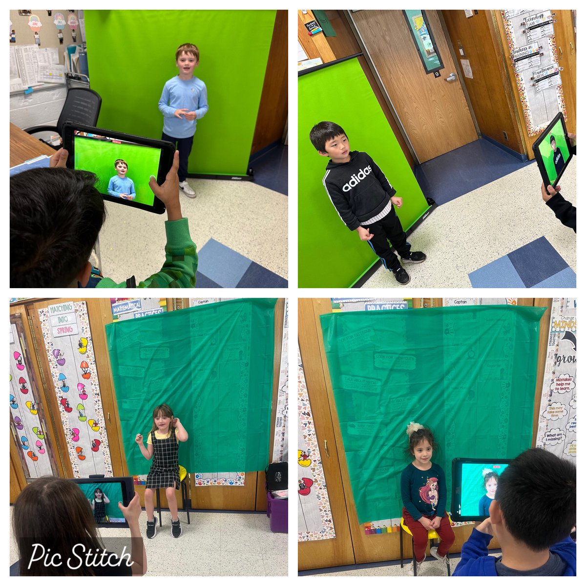 MsCareyCL's tweet photo. Room 9 shared their Green Screen knowledge with our kindergarten friends! Students created videos about Spring Break plans😎🐸 @bcipriano6 @CherryLaneCP1 https://t.co/85xXWfzrfe