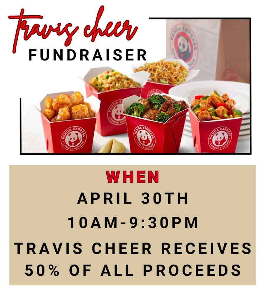 MARK YOUR CALENDARS!! Travis Cheer is having a spirit night and it’s coming up fast. Help us start our journey to UCA Nationals!!