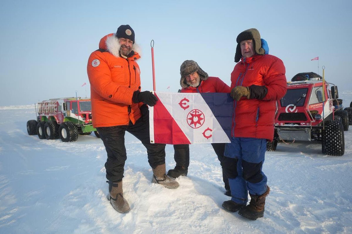 ACPRacing's tweet photo. On April 6th at 1:13pm mountain time the Transglobal Car Expedition successfully reached the geographic North Pole entirely overland from #NYC through Edmonton and Yellowknife Canada, a first. @ExplorersClub https://t.co/mnNlhjbZvP