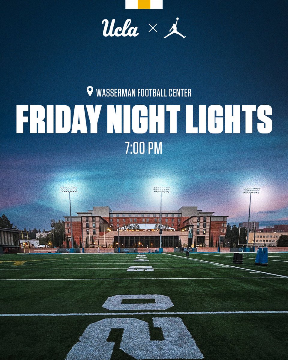 UCLA Football (@uclafootball) on Twitter photo Join us for ๐๐ฟ๐ถ๐ฑ๐ฎ๐ ๐ก๐ถ๐ด๐ต๐ ๐๐ถ๐ด๐ต๐๐! ๐โจ
๐๏ธ Friday, April 19
๐Wasserman Football Center
๐ Festivities start at 6 p.m. PT
๐ Practice starts at 7 p.m. PT
๐ฟ DJ, food trucks, and games
๐๏ธ No tickets required
๐ค Fans can watch from parking lot 8 Join us for ๐๐ฟ๐ถ๐ฑ๐ฎ๐ ๐ก๐ถ๐ด๐ต๐ ๐๐ถ๐ด๐ต๐๐! ๐โจ
๐๏ธ Friday, April 19
๐Wasserman Football Center
๐ Festivities start at 6 p.m. PT
๐ Practice starts at 7 p.m. PT
๐ฟ DJ, food trucks, and games
๐๏ธ No tickets required
๐ค Fans can watch from parking lot 8