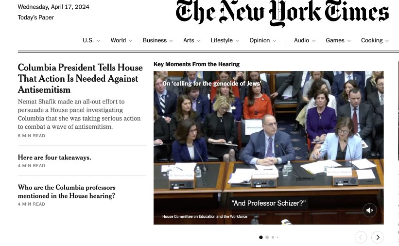 The homepage of the NYT on a day when Israel bombed a playground for displaced children, @propublica proved that Blinken ignored human rights abuses by Israel for months, and @theintercept revealed that the White House has been covertly attempting to block Palestinian statehood.