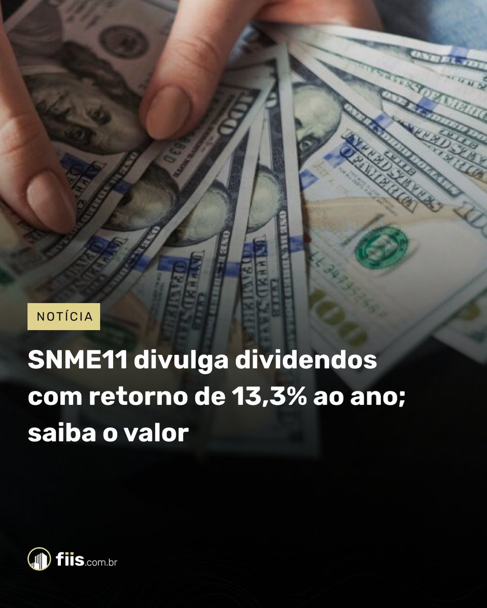 FIIsbr's tweet photo. O fundo imobiliário SNME11 divulgou dividendos com retorno de 13,3% ao ano.

Saiba o valor e a data de pagamento dos dividendos em: https://t.co/yvSBhRbPNC https://t.co/oIPdefUVZz