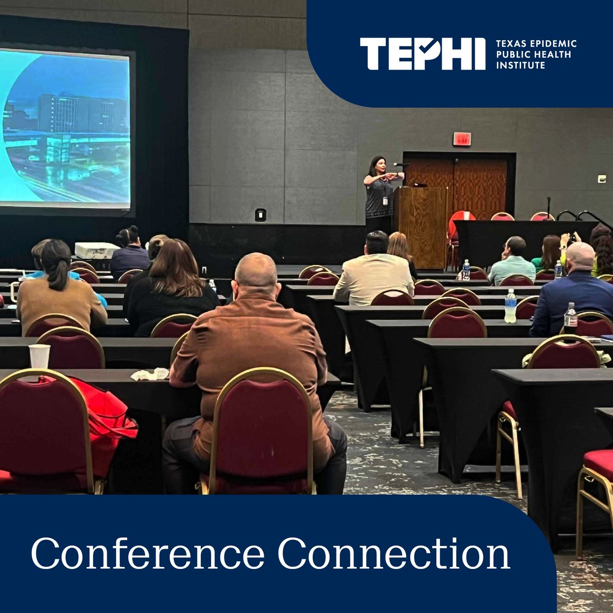 Deputy Director Janelle Rios introduces TEPHI to attendees of the 2024 Higher Education Risk Management Conference in Galveston. This conference focuses on various aspects of risk management – of which pandemic preparedness is a crucial component during public health challenges.